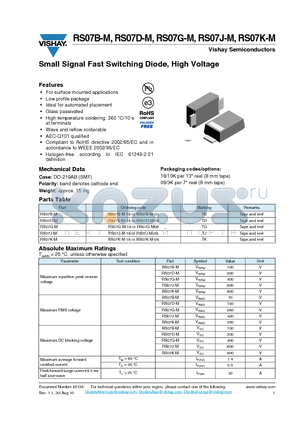 RS07B-M datasheet - Small Signal Fast Switching Diode, High Voltage