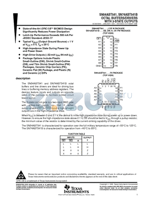 SN54ABT541FK datasheet - OCTAL BUFFERS/DRIVERS WITH 3-STATE OUTPUTS