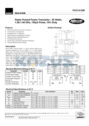 PH1214-25M datasheet - Radar Pulsed Power Transistor - 25 Watts, 1.20-1.40 GHz, 150mS Pulse, 10% Duty