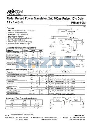 PH1214-2M datasheet - Radar Pulsed Power Transistor, 2W, loops Pulse, 10% Duty 1.2 - 1.4 GHz