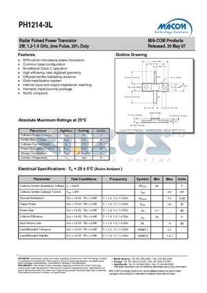 PH1214-3L datasheet - Radar Pulsed Power Transistor
