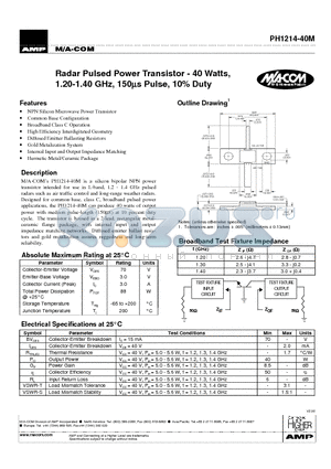 PH1214-40M datasheet - Radar Pulsed Power Transistor - 40 Watts,1.20-1.40 GHz, 150ms Pulse, 10% Duty