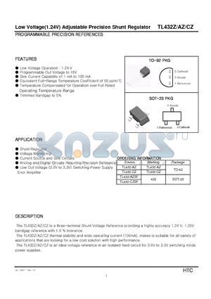 TL432-CZSF datasheet - Low Voltage(1.24V) Adjustable Precision Shunt Regulator