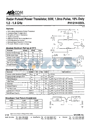 PH1214-55EL datasheet - Radar Pulsed Power Transistor, SW, 1 .Oms Pulse, 10% Duty 1.2 - 1.4 GHz