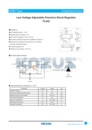 TL432 datasheet - Low Voltage Adjustable Precision Shunt Regulator