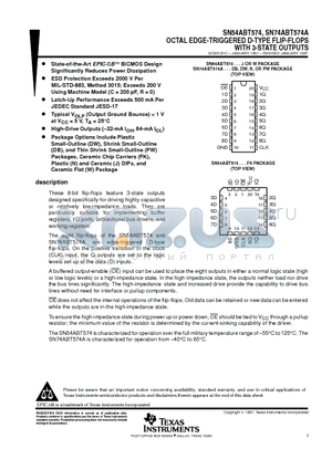 SN54ABT574 datasheet - OCTAL EDGE-TRIGGERED D-TYPE FLIP-FLOPS WITH 3-STATE OUTPUTS