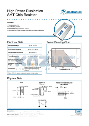 SCW-SC3-33R0-F datasheet - High Power Dissipation SMT Chip Resistor