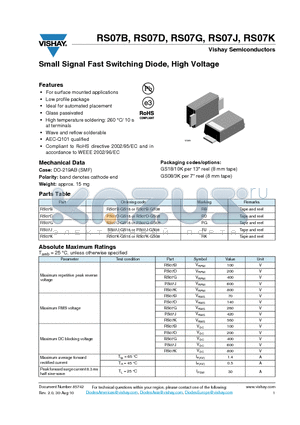 RS07K datasheet - Small Signal Fast Switching Diode, High Voltage