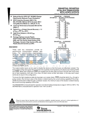 SN54ABT620FK datasheet - OCTAL BUS TRANSCEIVERS WITH 3-STATE OUTPUTS