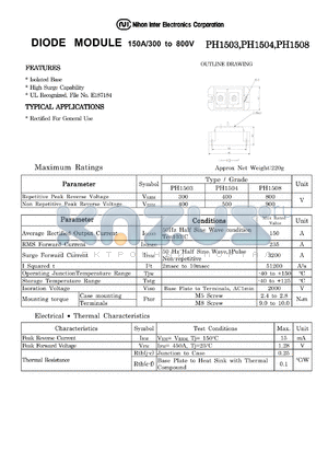 PH1504 datasheet - DIODE MODULE 150A/300 to 800V