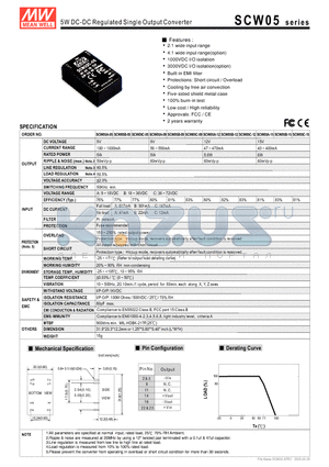 SCW05A-05 datasheet - 5W DC-DC Regulated Single Output Converter