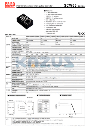 SCW05A-05 datasheet - 5W DC-DC Regulated Single Output Converter