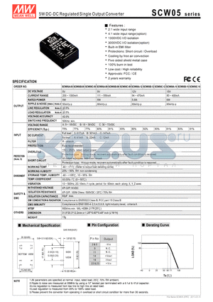 SCW05A-09 datasheet - 5W DC-DC Regulated Single Output Converter