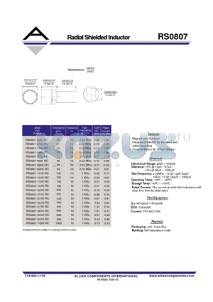 RS0807-680K-RC datasheet - Radial Shielded Inductor