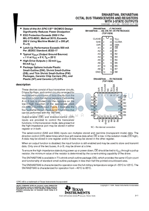 SN54ABT646FK datasheet - OCTAL BUS TRANSCEIVERS AND REGISTERS WITH 3-STATE OUTPUTS