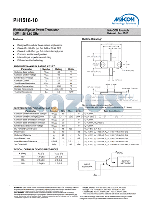 PH1516-10 datasheet - Wireless Bipolar Power Transistor