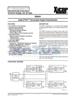 X9241WS datasheet - Quad E2POT Nonvolatile Digital Potentiometer