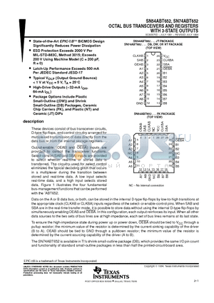 SN54ABT652 datasheet - OCTAL BUS TRANSCEIVERS AND REGISTERS WITH 3-STATE OUTPUTS