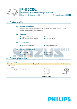 PH16030L datasheet - N-channel TrenchMOS-TM logic level FET