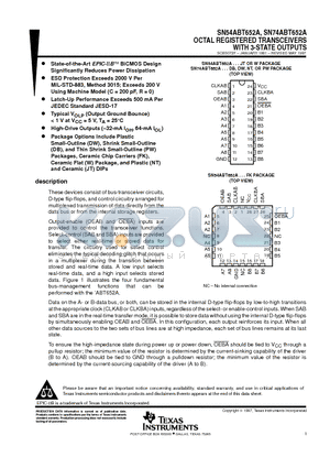 SN54ABT652AFK datasheet - OCTAL REGISTERED TRANSCEIVERS WITH 3-STATE OUTPUTS