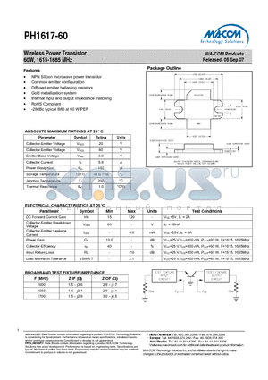 PH1617-60 datasheet - Wireless Power Transistor