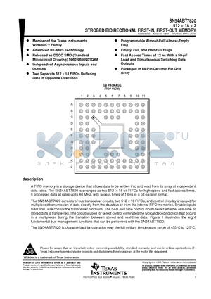 SN54ABT7820GB datasheet - 512  18  2 STROBED BIDIRECTIONAL FIRST-IN, FIRST-OUT MEMORY