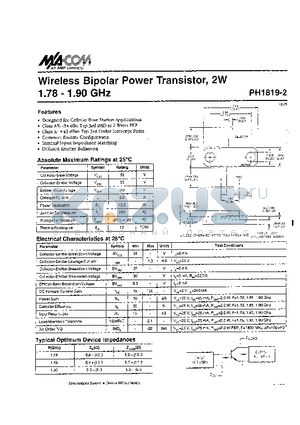 PH1819-2 datasheet - Wireless Bipolar Power Transistor, 2W 1.78 - 1.90 GHz
