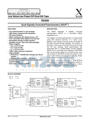 X9250 datasheet - Quad Digitally Controlled Potentiometers (XDCP)