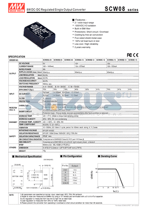 SCW08A-12 datasheet - 8W DC-DC Regulated Single Output Converter