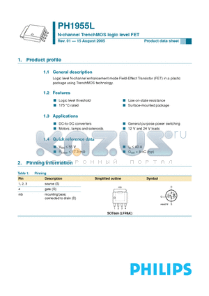 PH1955L datasheet - Logic level N-channel enhancement mode Field-Effect Transistor (FET) in a plastic package using TrenchMOS technology.