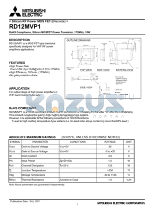 RD12MVP1_11 datasheet - RoHS Compliance, Silicon MOSFET Power Transistor, 175MHz, 10W