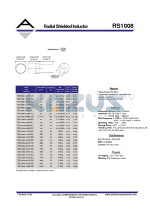 RS1008-100M-RC datasheet - Radial Shielded Inductor
