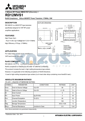 RD12MVS1_11 datasheet - RoHS Compliance, Silicon MOSFET Power Transistor, 175MHz, 12W