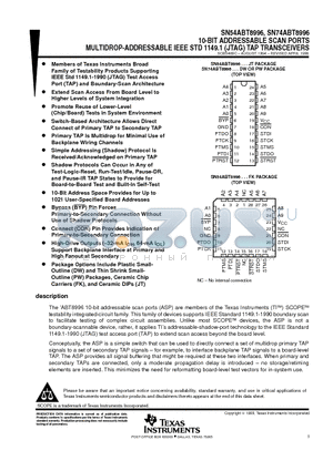 SN54ABT8996JT datasheet - 10-BIT ADDRESSABLE SCAN PORTS MULTIDROP-ADDRESSABLE IEEE STD 1149.1 JTAG TAP TRANSCEIVERS