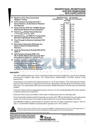 SN54ABTH162245 datasheet - 16-BIT BUS TRANSCEIVERS WITH 3-STATE OUTPUTS