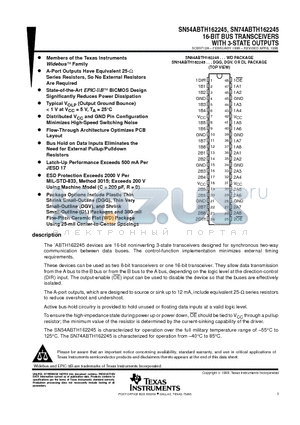 SN54ABTH162245WD datasheet - 16-BIT BUS TRANSCEIVERS WITH 3-STATE OUTPUTS