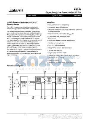 X9251 datasheet - Quad Digitally-Controlled (XDCP) Potentiometer