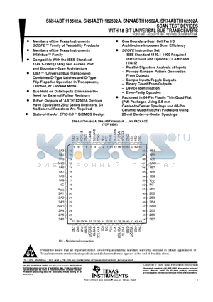 SN54ABTH182502AHV datasheet - SCAN TEST DEVICES WITH 18-BIT UNIVERSAL BUS TRANSCEIVERS