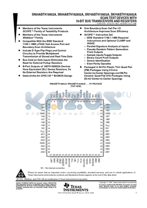 SN54ABTH182652AHV datasheet - SCAN TEST DEVICES WITH 18-BIT BUS TRANSCEIVERS AND REGISTERS