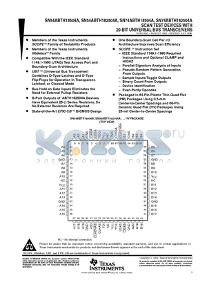 SN54ABTH18504AHV datasheet - SCAN TEST DEVICES WITH 20-BIT UNIVERSAL BUS TRANSCEIVERS