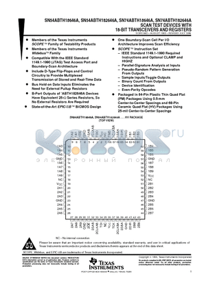 SN54ABTH182646A datasheet - SCAN TEST DEVICES WITH 18-BIT TRANSCEIVERS AND REGISTERS