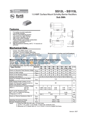 SS12L_1 datasheet - 1.0 AMP. Surface Mount Schottky Barrier Rectifiers