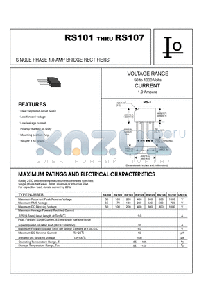 RS102 datasheet - SINGLE PHASE 1.0 AMP BRIDGE RECTIFIERS