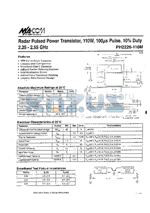 PH2226-11OM datasheet - Radar Pulsed Power Transistor, IlOW, loops Pulse, 10% Duty 2.25 - 2.55 GHz