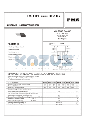 RS102 datasheet - SINGLE PHASE 1.0 AMP BRIDGE RECTIFIERS