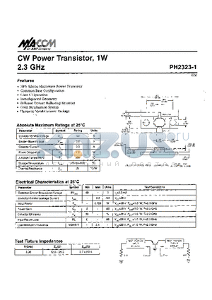 PH2323-1 datasheet - CW Power Transistor, 1W 2.3 GHz