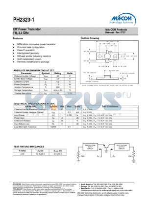 PH2323-1 datasheet - CW Power Transistor 1W, 2.3 GHz