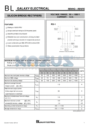 RS102G datasheet - SILICON BRIDGE RECTIFIERS