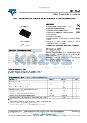 SS12P4S datasheet - SMD Photovoltaic Solar Cell Protection Schottky Rectifier