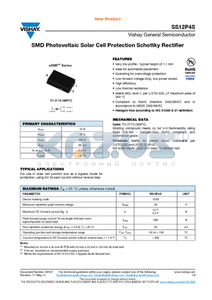 SS12P4S-M3-86A datasheet - SMD Photovoltaic Solar Cell Protection Schottky Rectifier